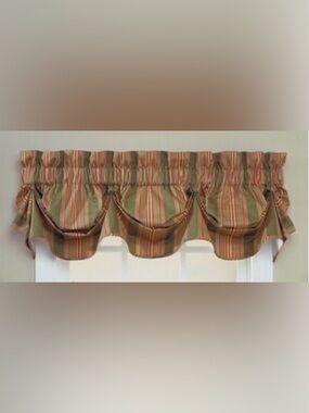 Waverly Home Classics Stripe Scalloped Valances  Green Red Gold Set Of 3